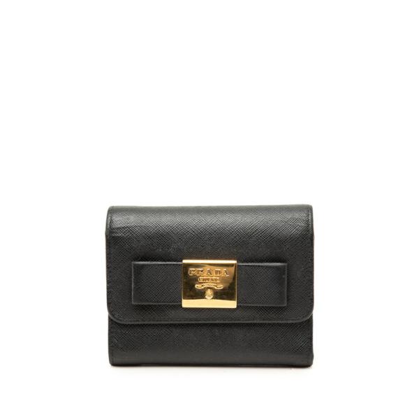 PRADA（プラダ） リボン 三つ折り財布 ブラック サフィアーノレザー