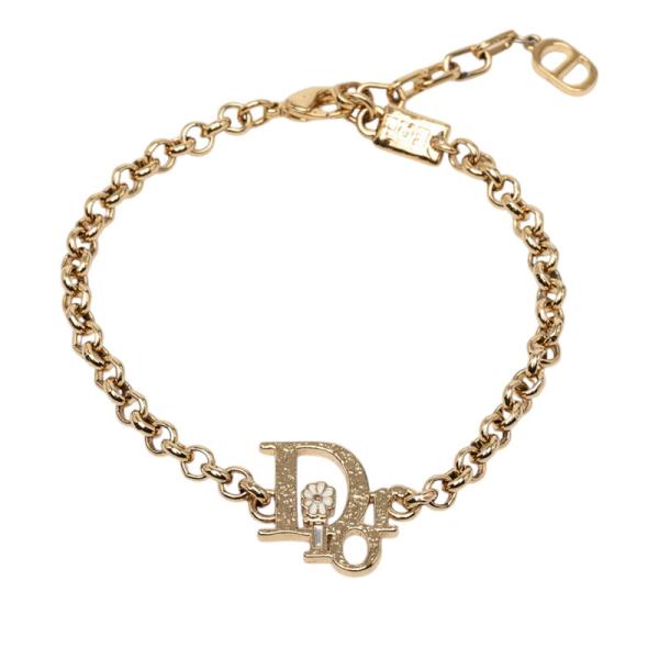 【極美品】DIOR PARISディオール ブレスレット ゴールド 92504 ディオール ロゴ フラワー ブレスレット ゴールド メッキ レディース