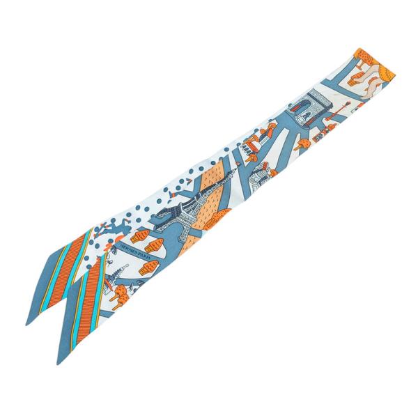 HERMES エルメス ツイリー スカーフ シルク 新パリの恋人たち ブルー系 HERMES（エルメス） ツイリー 新 パリの恋人たち Les Nouveaux