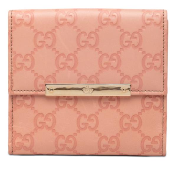 GUCCI（グッチ） グッチシマ ロゴプレート 二つ折り財布 112664 ピンク