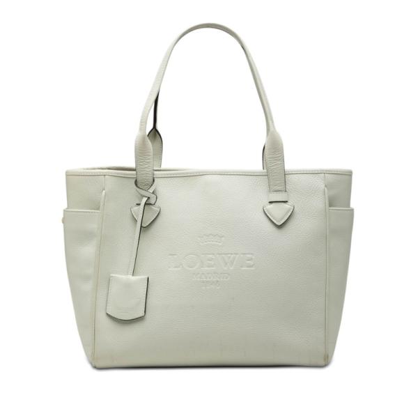 専用品LOEWE ショッパーショルダートートバッグ 皮　ホワイト LOEWE（ロエベ） ヘリテージ トートバッグ ショルダーバッグ ホワイト