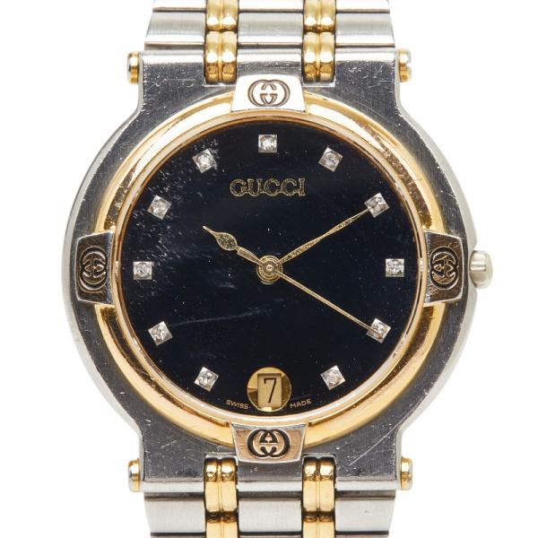 GUCCI（グッチ） 11Pダイヤ 腕時計 9000M クオーツ ブラック文字盤 