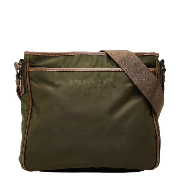PRADA ショルダーバッグ カーキ 三角ロゴ ナイロン レザー ベルト PRADA（プラダ） 三角ロゴプレート 斜め掛け ショルダーバッグ カーキ