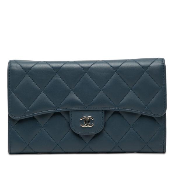 【CHANELシャネル】マトラッセ長財布21番代ヴィンテージネイビーラムレザー CHANEL（シャネル） マトラッセ ココマーク 長財布 ネイビー