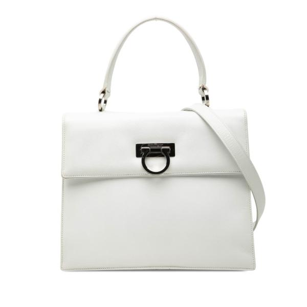 サルヴァトーレフェラガモ ガンチーニ ハンドバッグ 2WAY ショルダー EO-21 7337 ホワイト シルバー Salvatore Ferragamo 【中古】