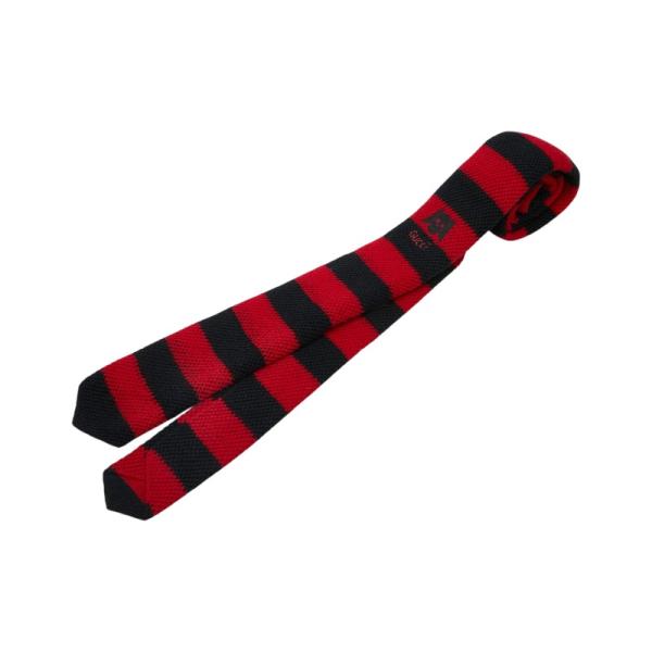 美品 グッチ ボーダー ニット ネクタイ ウール レディース GUCCI 【1-0282321】 GUCCI（グッチ） ボーダー ニット ネクタイ レッド ブラック ウール