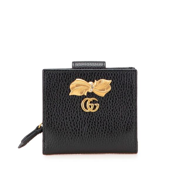 グッチ GUCCI 二つ折り財布 GGマーモント レザー ブラック レディース 466492 送料無料【中古】 h31222a グッチ GGマーモント ボウ 二つ折り財布 524298 ブラック レザー