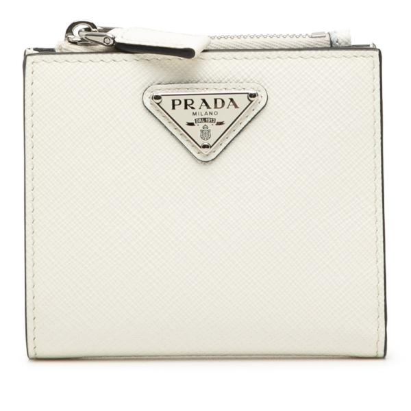美品 プラダ トライアングルロゴ 二つ折り財布 コンパクトウォレット 2ML049 サフィアーノレザー レディース PRADA 【214-62460】 PRADA（プラダ） トライアングルロゴ 二つ折り財布 コンパクト