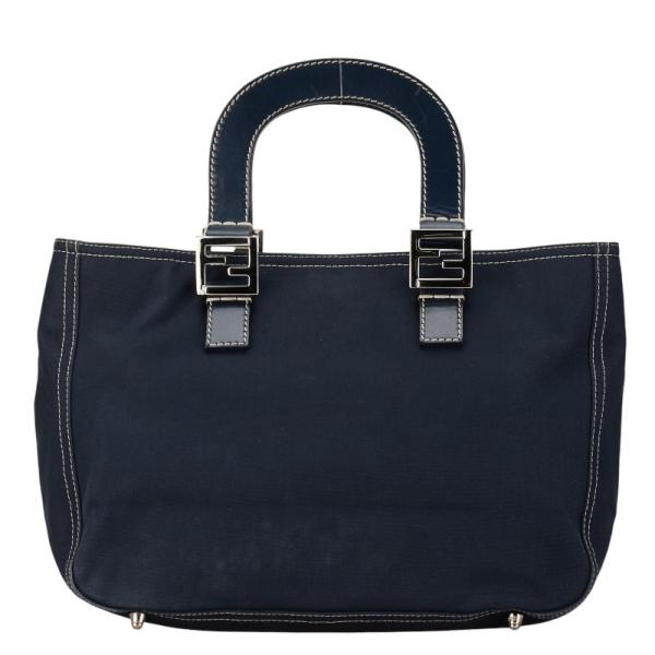 FENDI（フェンディ） ロゴ金具 ハンドバッグ ネイビー キャンバス