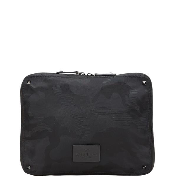 ヴァレンティノ ロックスタッズ カモ柄 クラッチバッグ セカンドバッグ ブラック ナイロン メンズ VALENTINO 【中古】 ヴァレンティノ ロックスタッズ カモ柄 クラッチバッグ セカンドバッグ