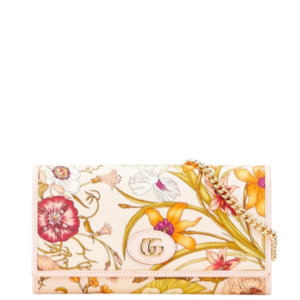 GUCCI グッチ フローラプリント 花柄 フラワー 長財布 チェーン