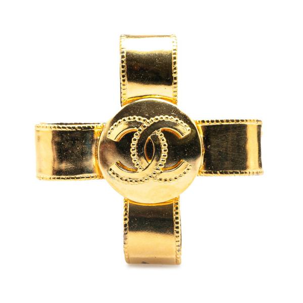 ☆美品☆ビンテージシャネル クロスブローチ☆1990年代☆ゴールド CHANEL シャネル ココマーク リボン クロス 十字架 モチーフ