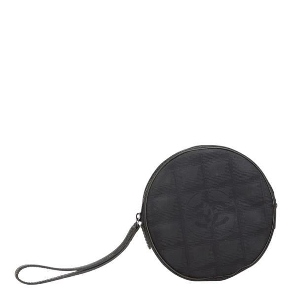 シャネル ニュートラベルライン ココマーク ラウンド ポーチ A17682 ブラック ナイロン レザー レディース CHANEL 【中古】 CHANEL（シャネル） ニュートラベルライン ココマーク ラウンド ポーチ