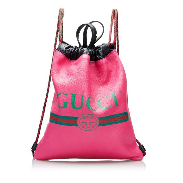 美品 GUCCI ドローストリング レザーリュックサック ピンク ginzaparis2_222-92557