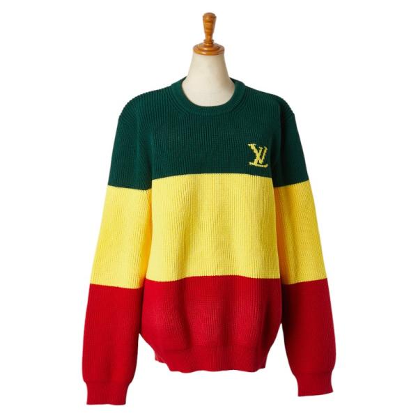 LOUIS VUITTON ルイヴィトン 21SS ラスタカラー LV ニット セーター グリーン/イエロー RM211 TBY HKN67W LOUIS VUITTON（ルイ・ヴィトン） ルイ ヴィトン 21SS ラスタカラー