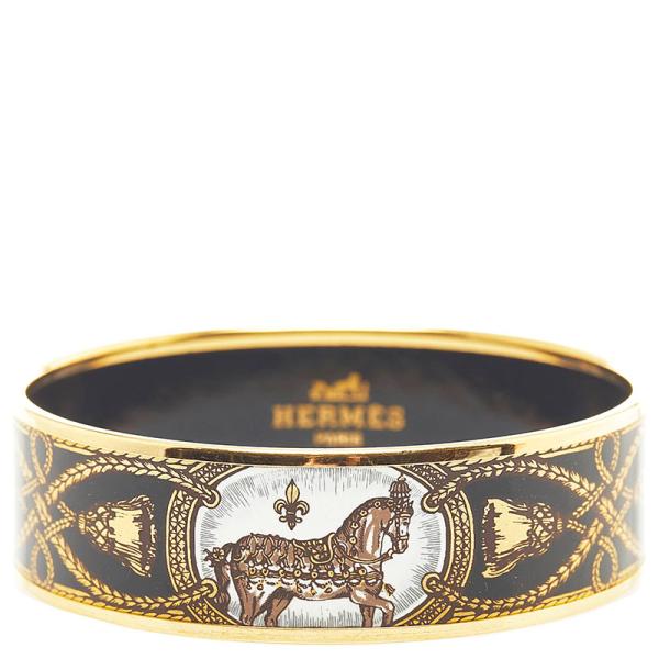 HERMES エルメス エマイユGM 白馬 七宝焼き バングル ブラック