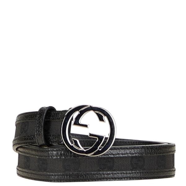 グッチ GGキャンバス インターロッキングG ベルト 80.32 114874 ブラック シルバー キャンバス レザー レディース GUCCI 【中古】 GUCCI（グッチ） GGキャンバス インターロッキングG ベルト 80.32
