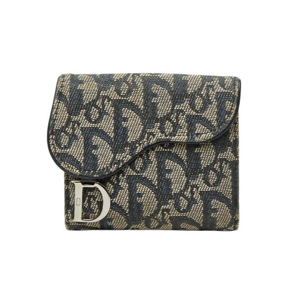 ディオール トロッター オブリーク サドル 二つ折り財布 キャンバス レディース Dior 【227-63187】 ディオール トロッター オブリーク サドル 二つ折り財布 ネイビー