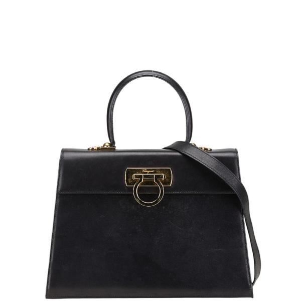 【美品】サルヴァトーレフェラガモ 2way ハンドバッグ ガンチーニ レザー 黒 サルヴァトーレフェラガモ ガンチーニ ハンドバッグ ショルダーバッグ