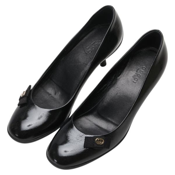 グッチ リボン インターロッキングG パンプス ヒール サイズ:35 317042 ブラック エナメル レディース GUCCI 【中古】 GUCCI（グッチ） リボン インターロッキングG パンプス ヒール サイズ