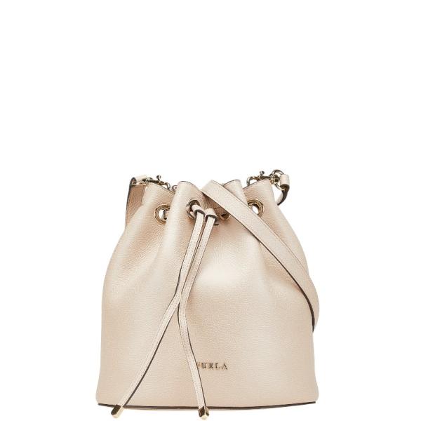 フルラ ロゴ 巾着 斜め掛け ショルダーバッグ ピンク ベージュ レザー  