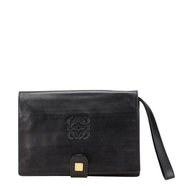 【美品】LOEWE ロエベ アナグラム ナッパレザー セカンドバッグ ブラック LOEWE - ロエベ クラッチバッグ アナグラム セカンドバッグ ロゴ