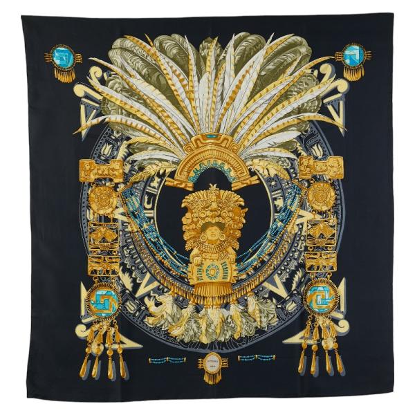 HERMES（エルメス） カレ90 大仏 仏像 カーニバル スカーフ ブラック