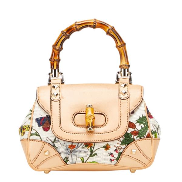 GUCCI（グッチ） バンブー 花 蝶 ハンドバッグ 137368 ベージュ マルチ