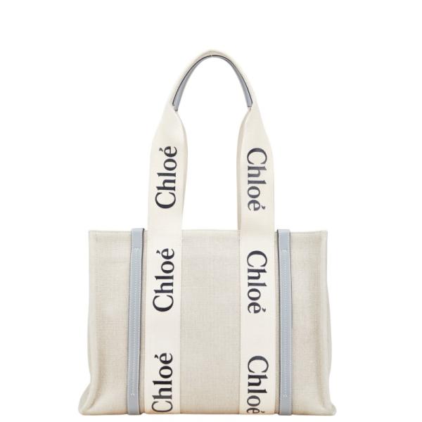 クロエ ウッディ ミディアム トートバッグ ショルダーバッグ ベージュ ブルー キャンバス レザー レディース Chloe 【中古】 Chloe（クロエ） ウッディ ミディアム トートバッグ ショルダーバッグ