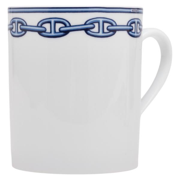 HERMES エルメス シェーヌダンクル マグカップ ホワイト ブルー 陶器  