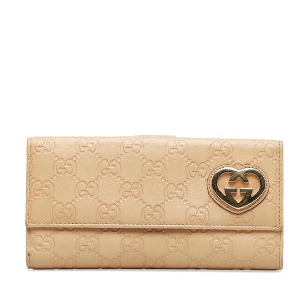 GUCCI グッチ 長財布 シマラブリーハートレザー　ベージュ系ピンク GUCCI グッチ 二つ折り長財布 レザー ピンク : ブランドバリュー
