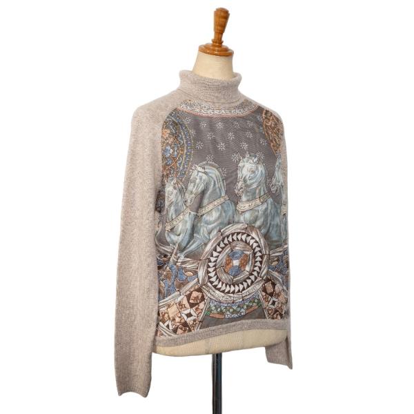 HERMES エルメス マルジェラ期 スカーフ柄 馬 ホース タートルネック  