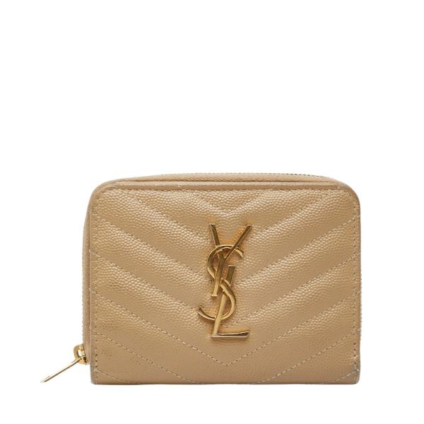 未使用YVES SAINT LAURENTレザー二つ折り財布　BEIGE　箱付き サンローラン 二つ折り財布 YSL