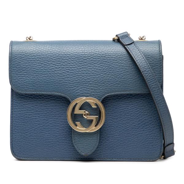 【良品】GUCCI ハンドバッグ　レザー　紺系　インターロッキング　ロゴ金具 GUCCI（グッチ） インターロッキングG チェーン ショルダーバッグ