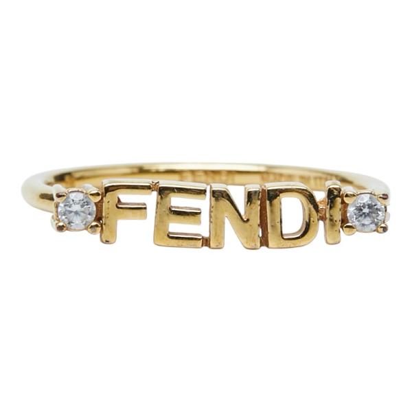 FENDI（フェンディ） ロゴ リング 指輪 ゴールド メッキ クリスタル