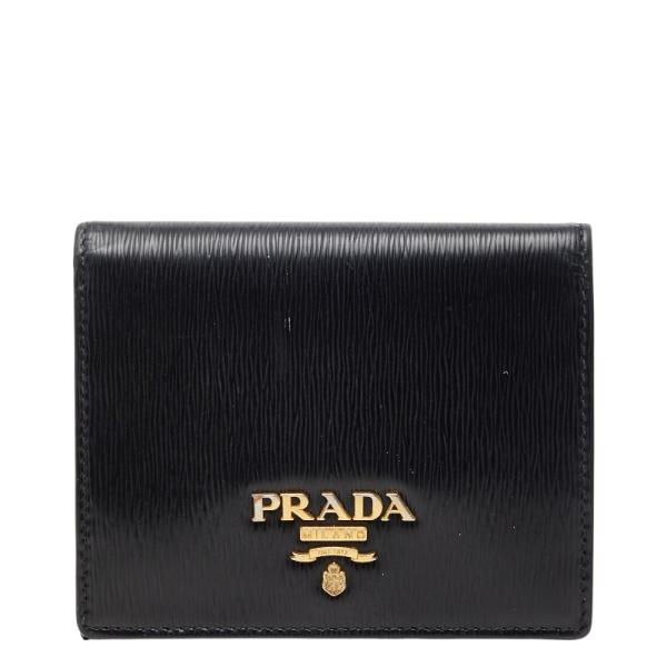 PRADA（プラダ） ロゴ 二つ折り財布 1MV204 ブラック サフィアーノ