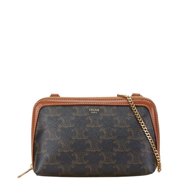 美品 セリーヌ トリオンフ チェーン 斜め掛け ショルダーバッグ PVC レディース CELINE 【228-96811】 CELINE - 美品 セリーヌ トリオンフ チェーン 斜め掛け ショルダー
