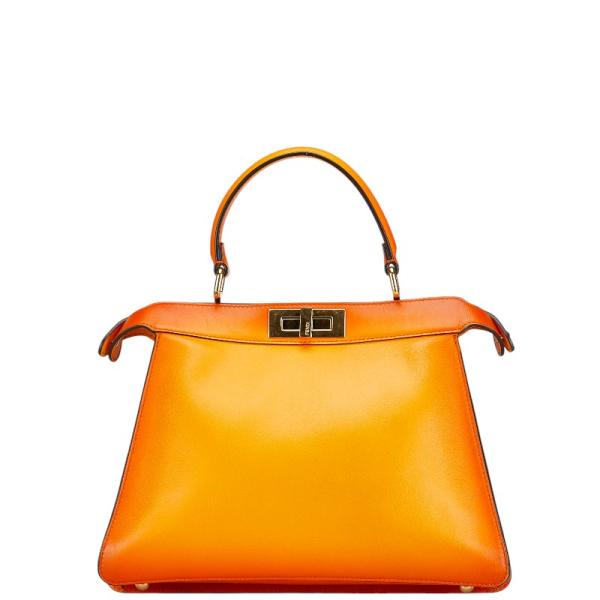 【中古】FENDI フェンディ ミニピーカブーフリル 2WAY ショルダーバッグ ハンドバッグ 斜め掛け オレンジ レザー レディース【質屋】 FENDI - 【中古】FENDI フェンディ ミニピーカブーフリル 2WAY