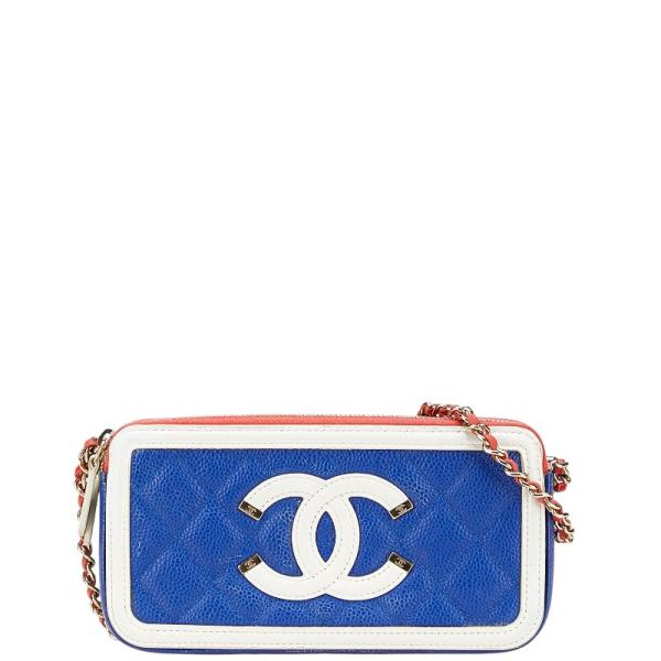 シャネル ココマーク トリコロール ショルダーバッグ ネイビー ホワイト キャビアスキン レディース CHANEL 【中古】 CHANEL（シャネル） ココマーク トリコロール ショルダーバッグ