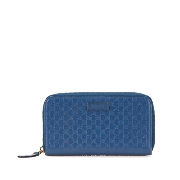 グッチ 長財布 ラウンドファスナー シマ マイクログッチ GG柄 レザー ブルー GUCCI ラウンドファスナー長財布 マイクログッチシマ レザー