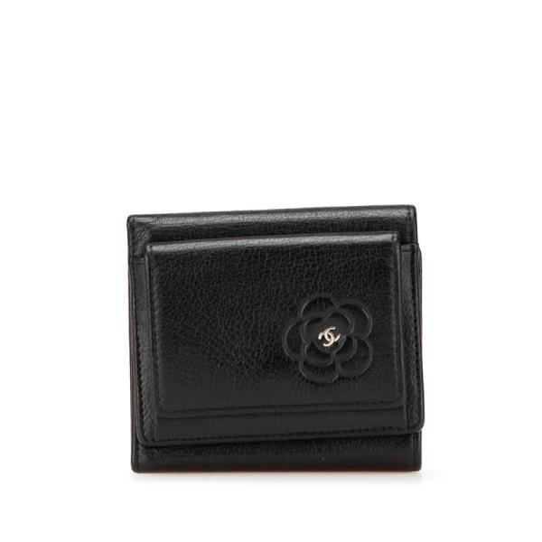更にお値下げしました★CHANEL 黒 ラムスキン　カメリア 三つ折り財布 CHANEL（シャネル） カメリア ココマーク 三つ折り財布 コンパクト