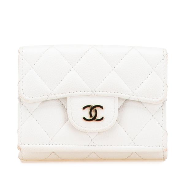 シャネル カメリア ココマーク マトラッセ 三つ折り財布  白 CHANEL（シャネル） マトラッセ ココマーク 三つ折り財布 コンパクト