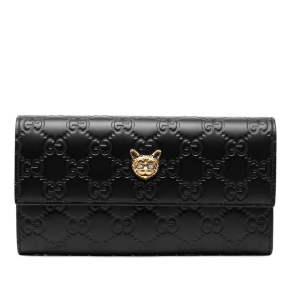 美品 グッチ グッチシマ リネアキャット GGロゴ 長財布 二つ折り財布 548055 レザー レディース GUCCI 【234-66363】 GUCCI（グッチ） グッチシマ リネアキャット GGロゴ 長財布 二つ折り