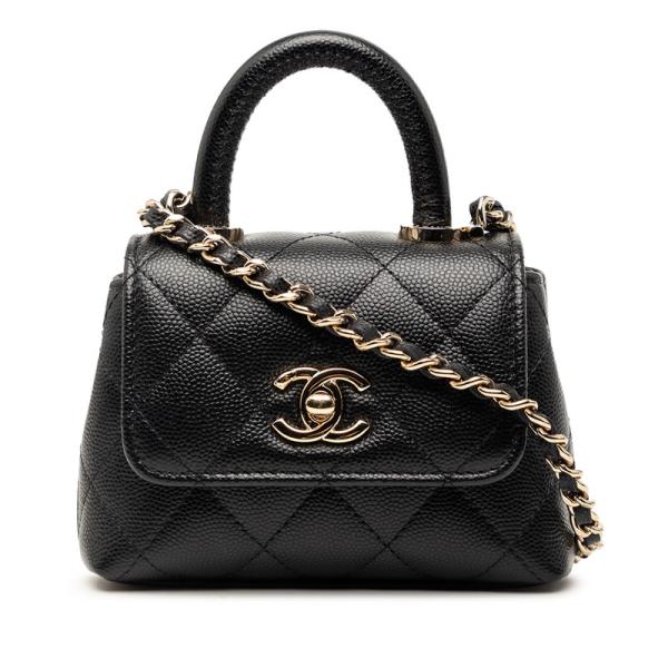 CHANEL シャネル バッグ マトラッセ マイクロミニココハンドルチェーンショルダー ブラック/GP ﾊﾞｯｸﾞ AP4245 ショルダーバッグ
 キャビアスキン  ブラック ブラック レディース【中古】 CHANEL（シャネル） マトラッセ ココハンドル マイクロ ハンドバッグ