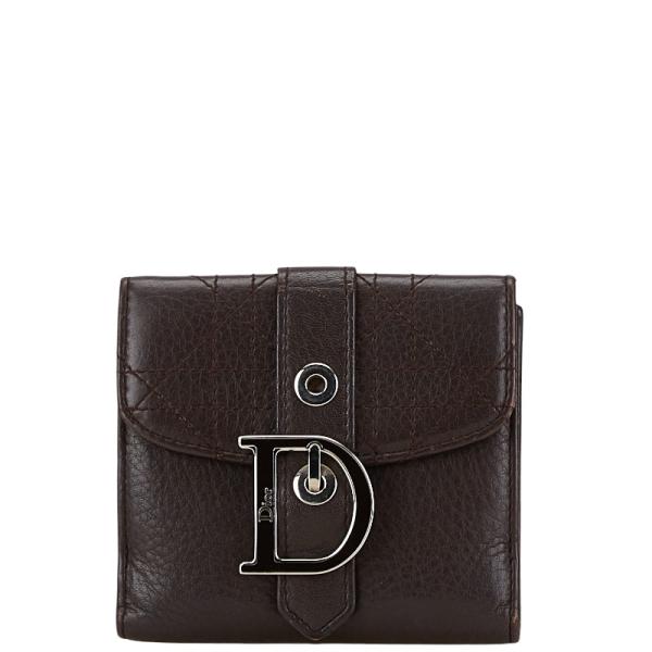 【DIOR】 Wホックレザー カナージュ 長財布 アイボリー D金具 ginzaparis2_234-79231
