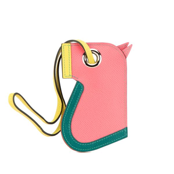 エルメス カマイユ 馬 キーホルダー バッグチャーム ローズアザレ マラカイト ライム ヴォーエプソン レディース HERMES 【中古】 HERMES（エルメス） カマイユ 馬 キーホルダー バッグチャーム