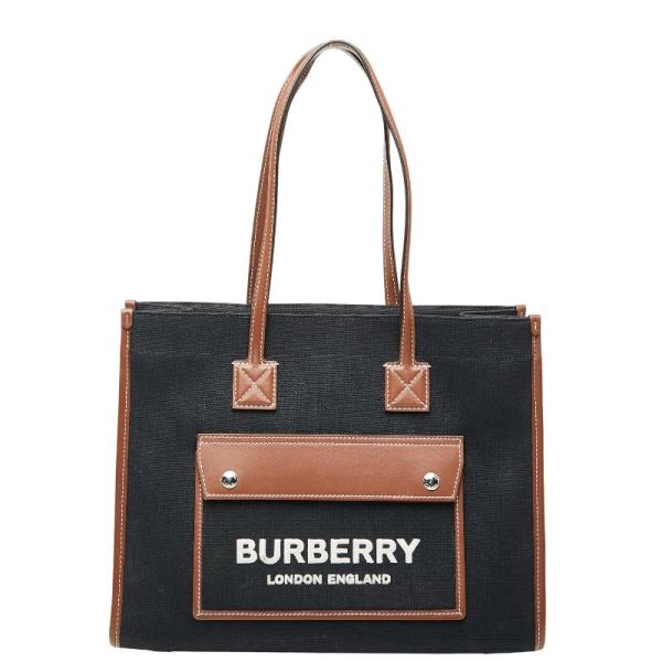 【中古】バーバリー BURBERRY スモール フレヤトート トートバッグ キャンバス レザー ブラック系 レディース BURBERRY（バーバリー） フレヤ スモール トートバッグ ブラック