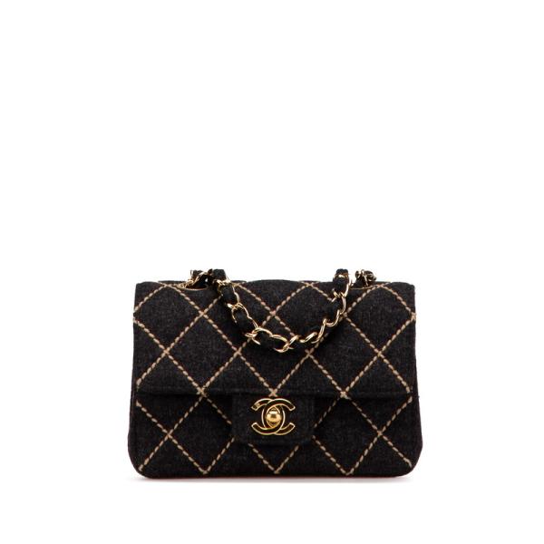 シャネル ワイルドステッチ ミニマトラッセ チェーン ショルダーバッグ グレー ウール レディース CHANEL 【中古】 CHANEL（シャネル） ワイルドステッチ ミニマトラッセ チェーン