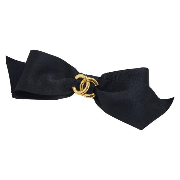 CHANEL（シャネル） ココマーク リボン バレッタ ブラック サテン