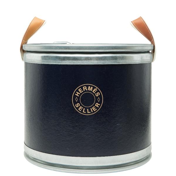 HERMES（エルメス） サドルボックス 馬具缶 収納BOX ネイビー シルバー